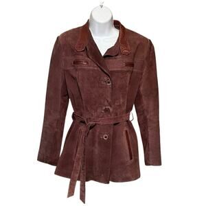 VTG The Olde Hide House Acton Suede Leather Jacket Plum Womens Size 8 Belted 70s